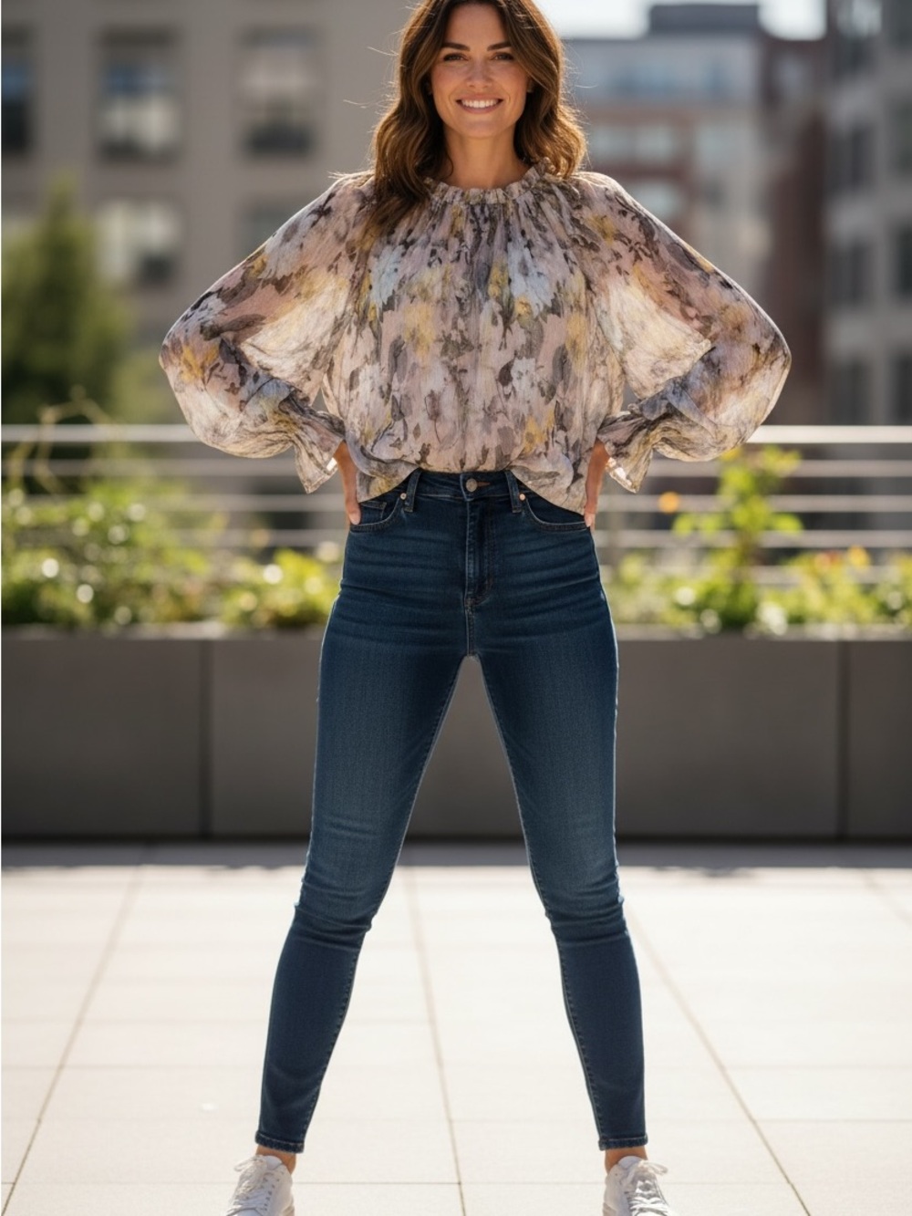 By Anthropologie Sheer Printed Blouse Neutral Motif